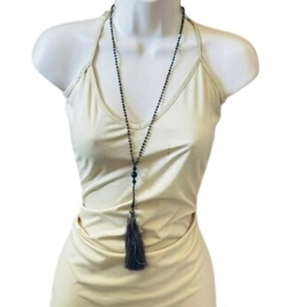 Zacasha X Free People Necklace Crystal Beaded Artisan BOHO tassel‎ pull tie 36"